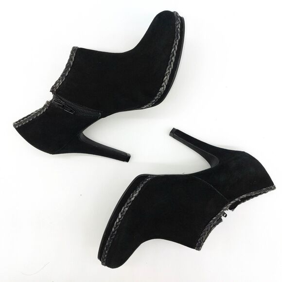 Antonio Melani Ankle Booties Sz 7M Black Heels Dante Suede Braided Trim Detail - Picture 6 of 12